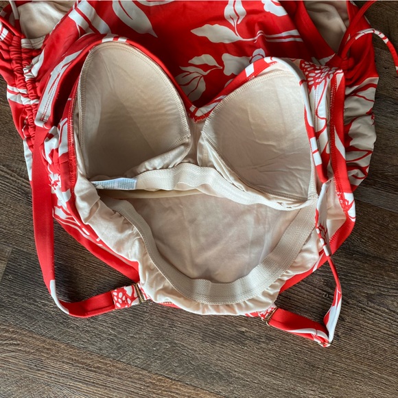 Kona Sol Red Floral Cinch Side Tie One Piece Swimsuit - Picture 8 of 12